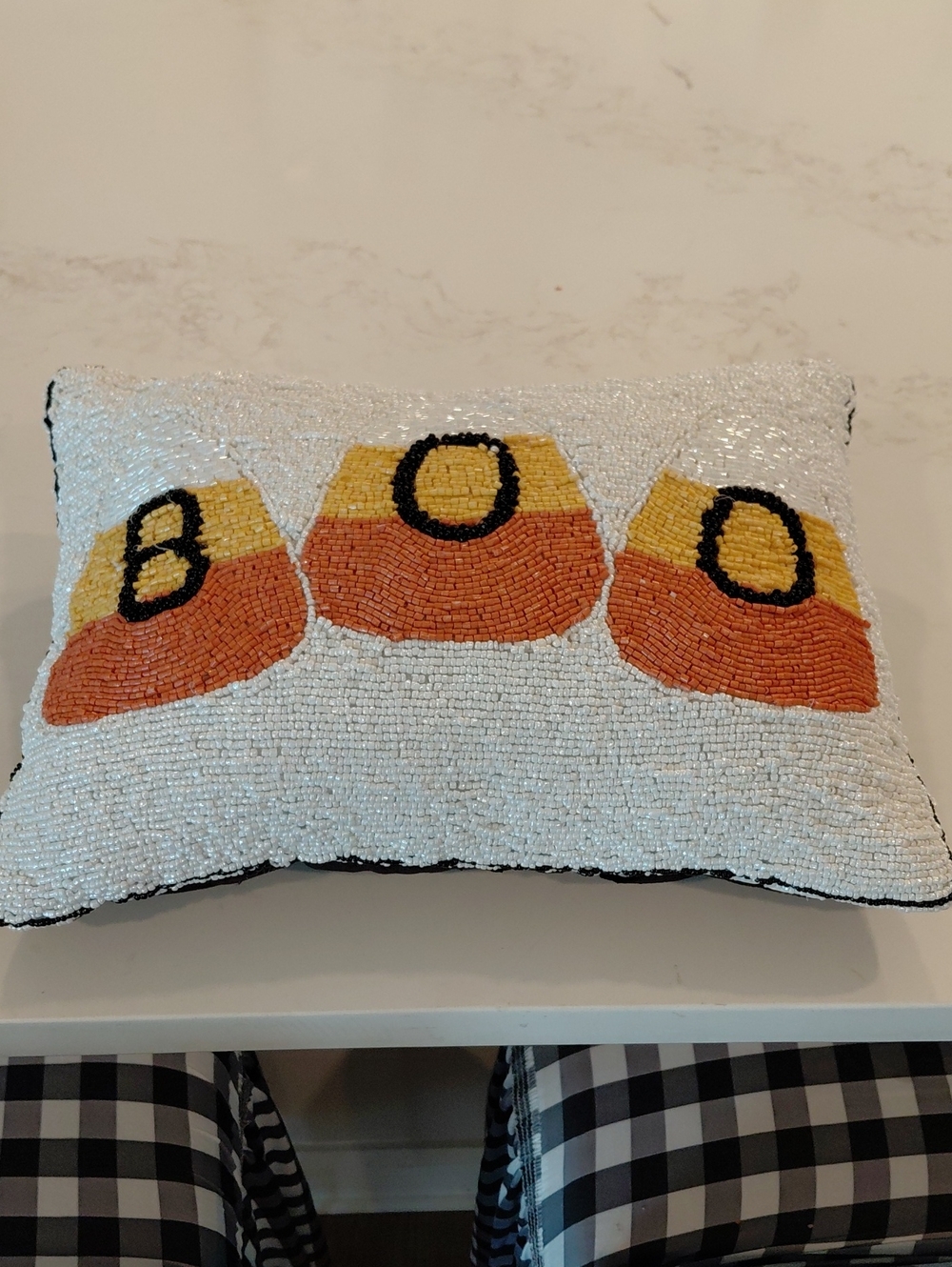 BEAITIFULLY Beaded Candy Corn Accent Pillow - White, Orange & Yellow...EUC